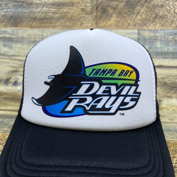 Tampa Bay Devil Rays Mens Trucker Hat Black Snapback 1998 Retro Logo Baseball - Picture 3 of 7